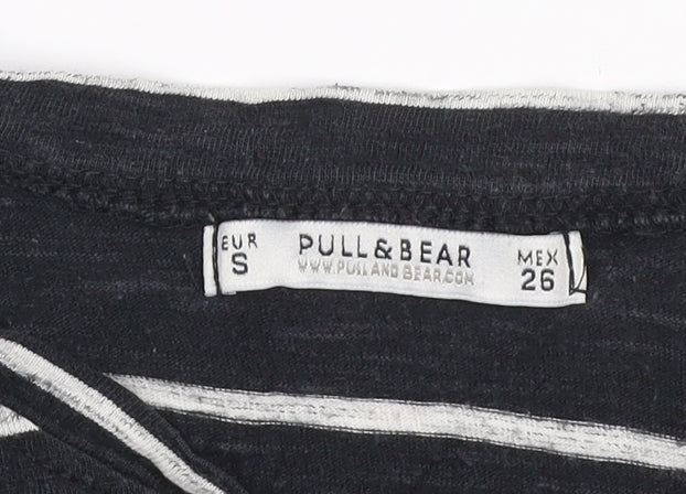 Pull & Bear Women’s Black Striped Long Sleeve Cotton T-Shirt Size 8