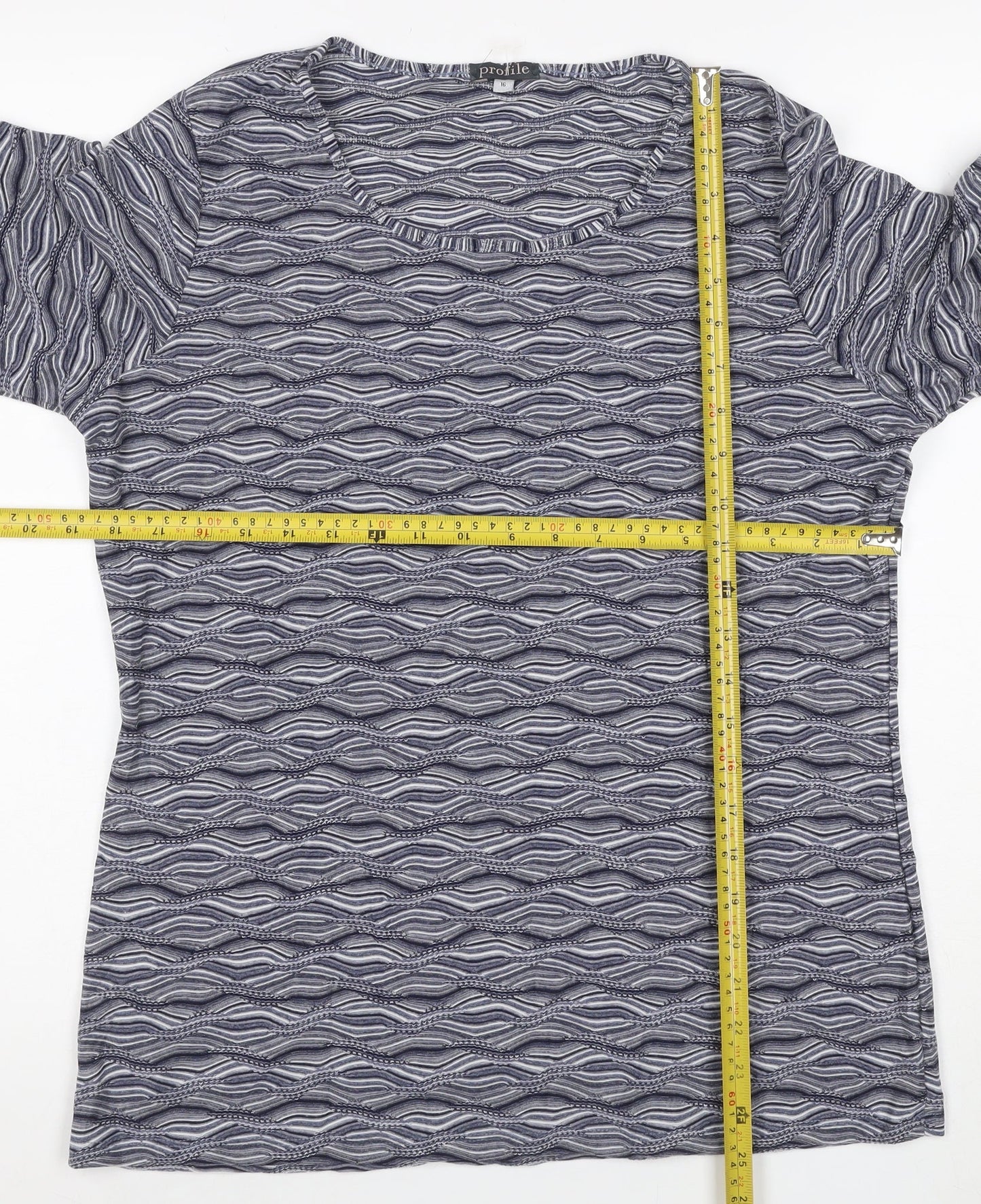 Profile Women’s Blue Wave Pattern Jersey T-Shirt Size 16