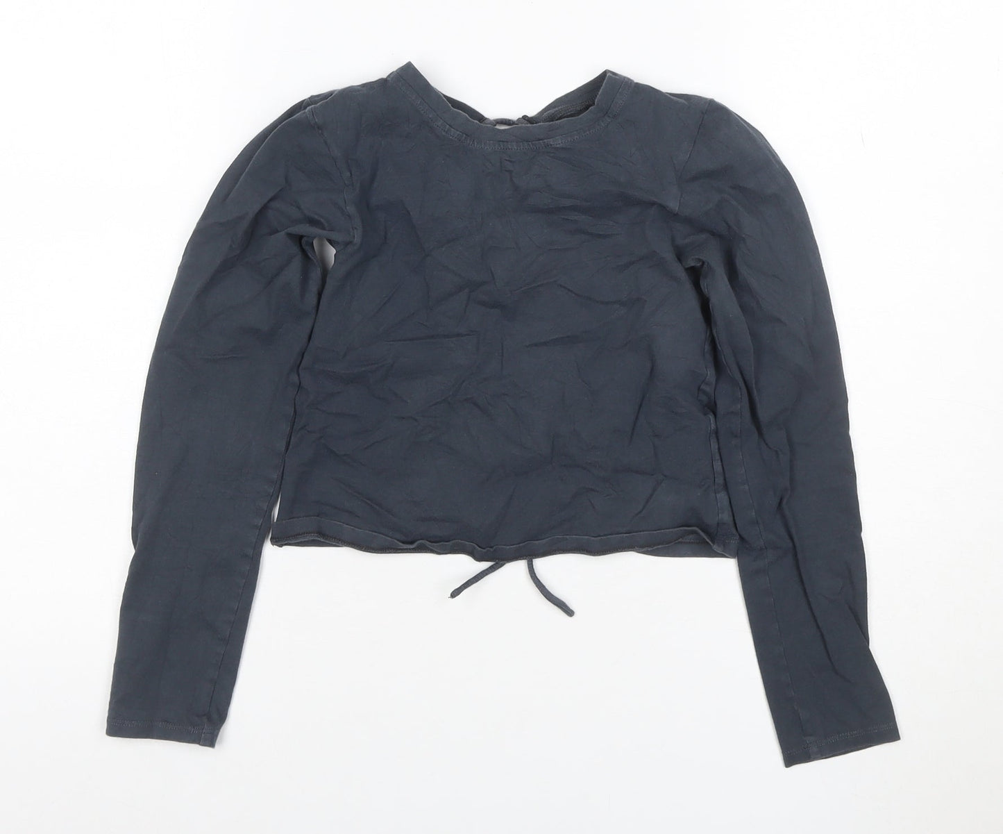 MOTEL Womens Black XS Cropped Long Sleeve Tie Back Top