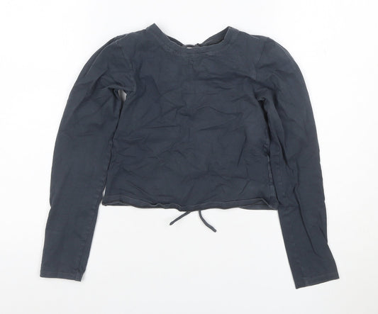 MOTEL Womens Black XS Cropped Long Sleeve Tie Back Top
