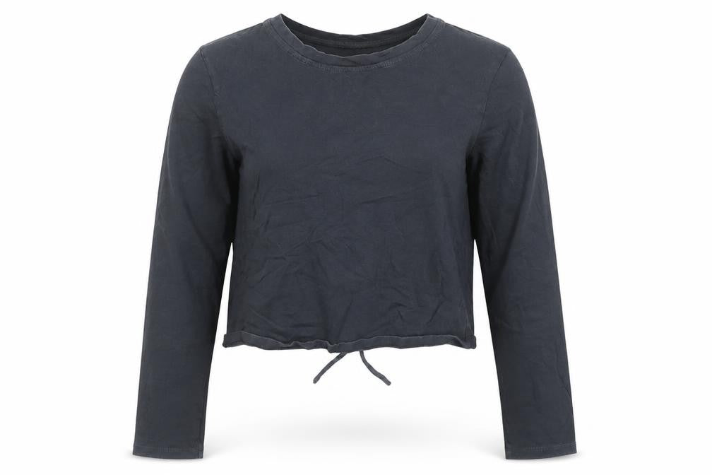 Motel Rocks Womens Black XS Cropped Long Sleeve Tie Back Top