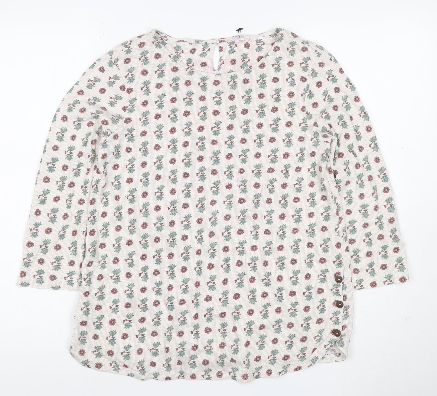 Fat Face Women’s Ivory Floral 3/4 Sleeve Cotton Tunic Blouse Size 12