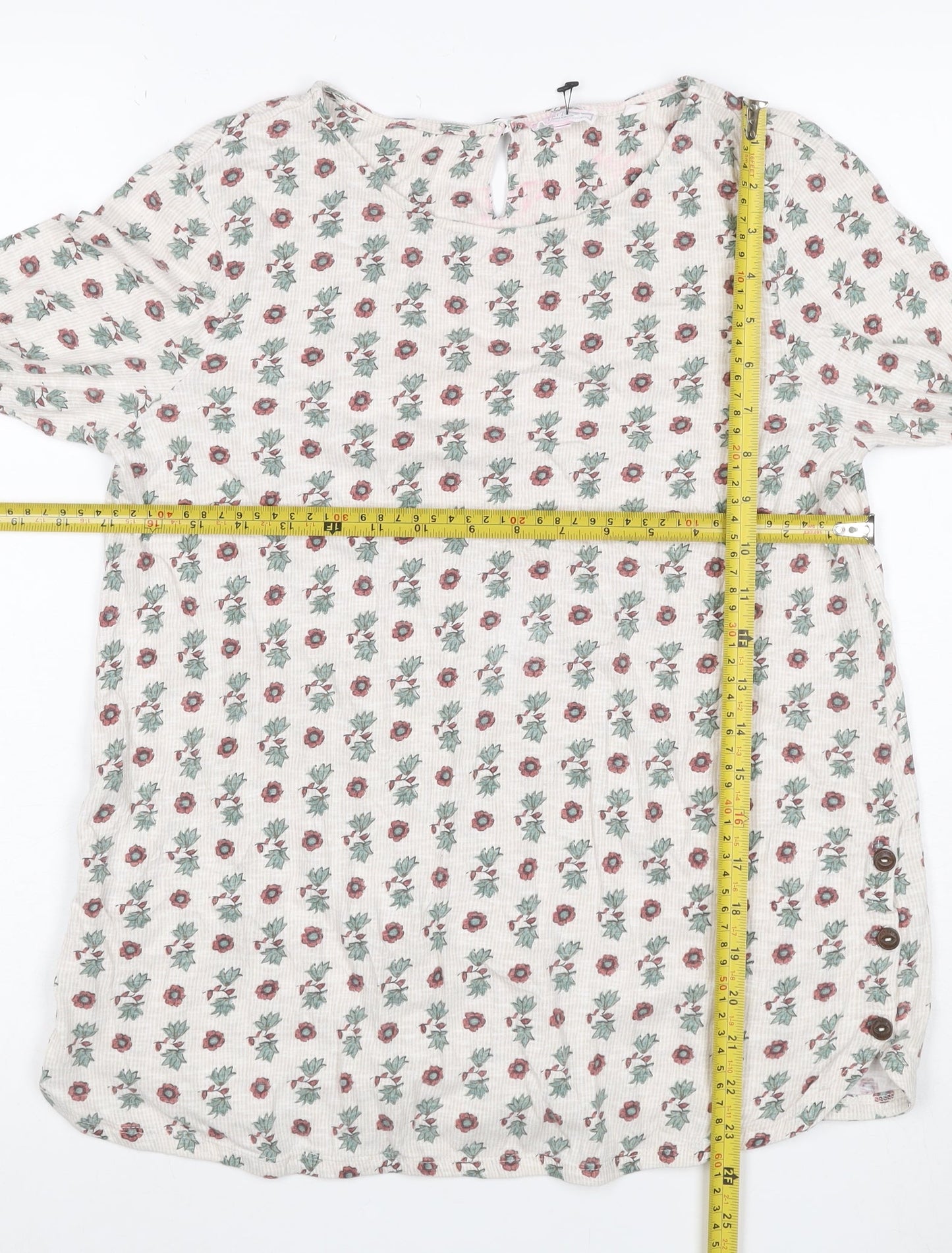 Fat Face Women’s Ivory Floral 3/4 Sleeve Cotton Tunic Blouse Size 12