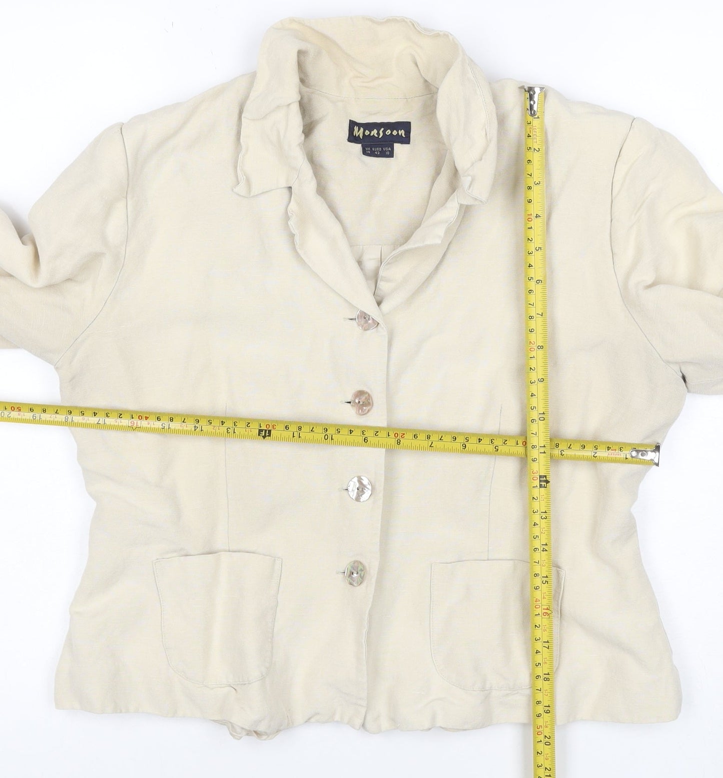 Monsoon Womens Beige Linen Blend Suit Jacket Size 14 Classic Style