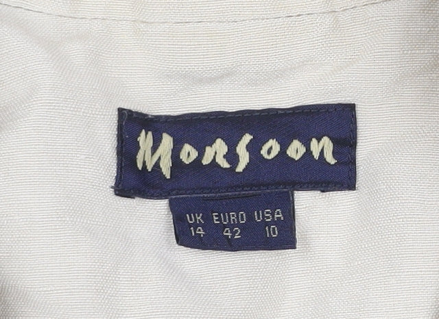 Monsoon Womens Beige Linen Blend Suit Jacket Size 14 Classic Style