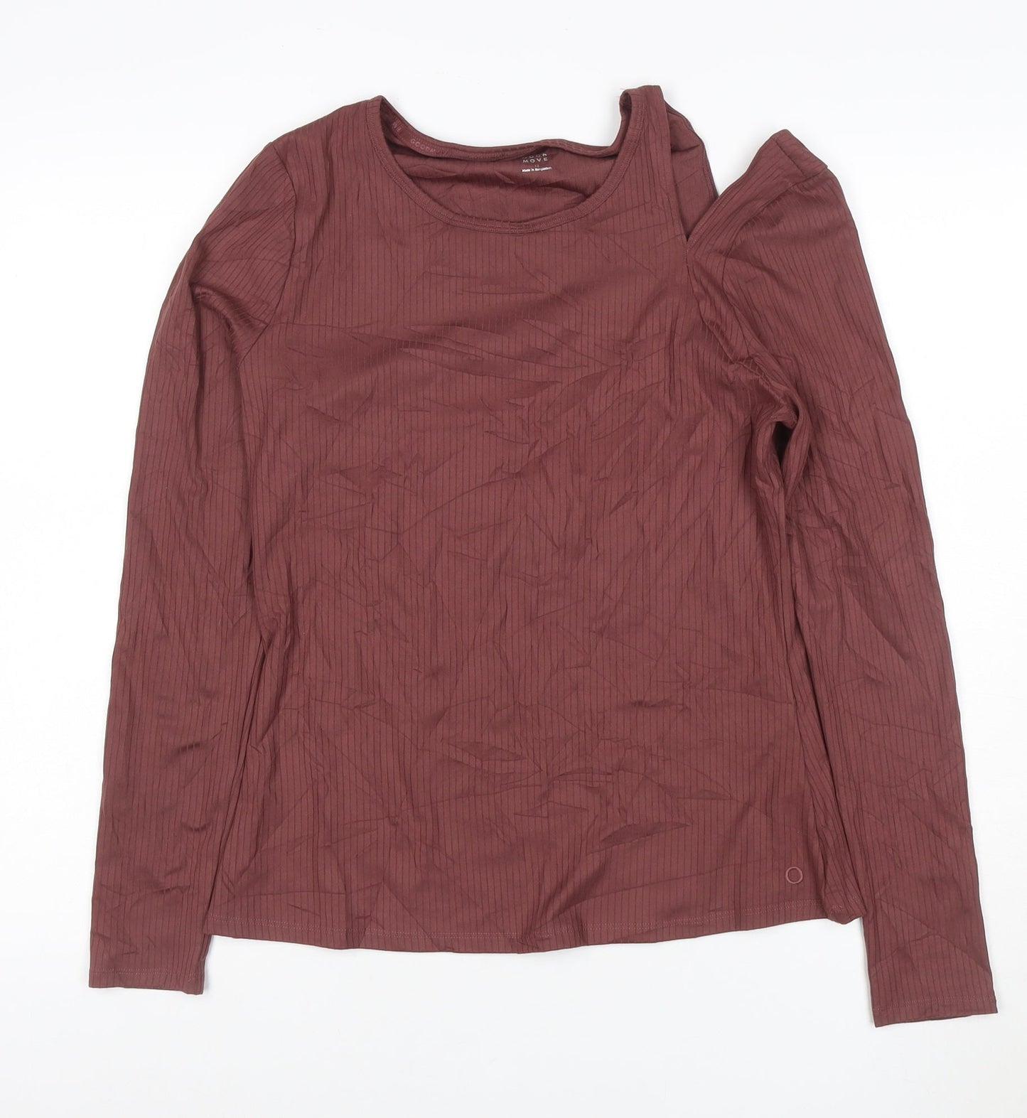 Goodmove Womens Brown Long Sleeve Round Neck Stretch T-Shirt Size 12