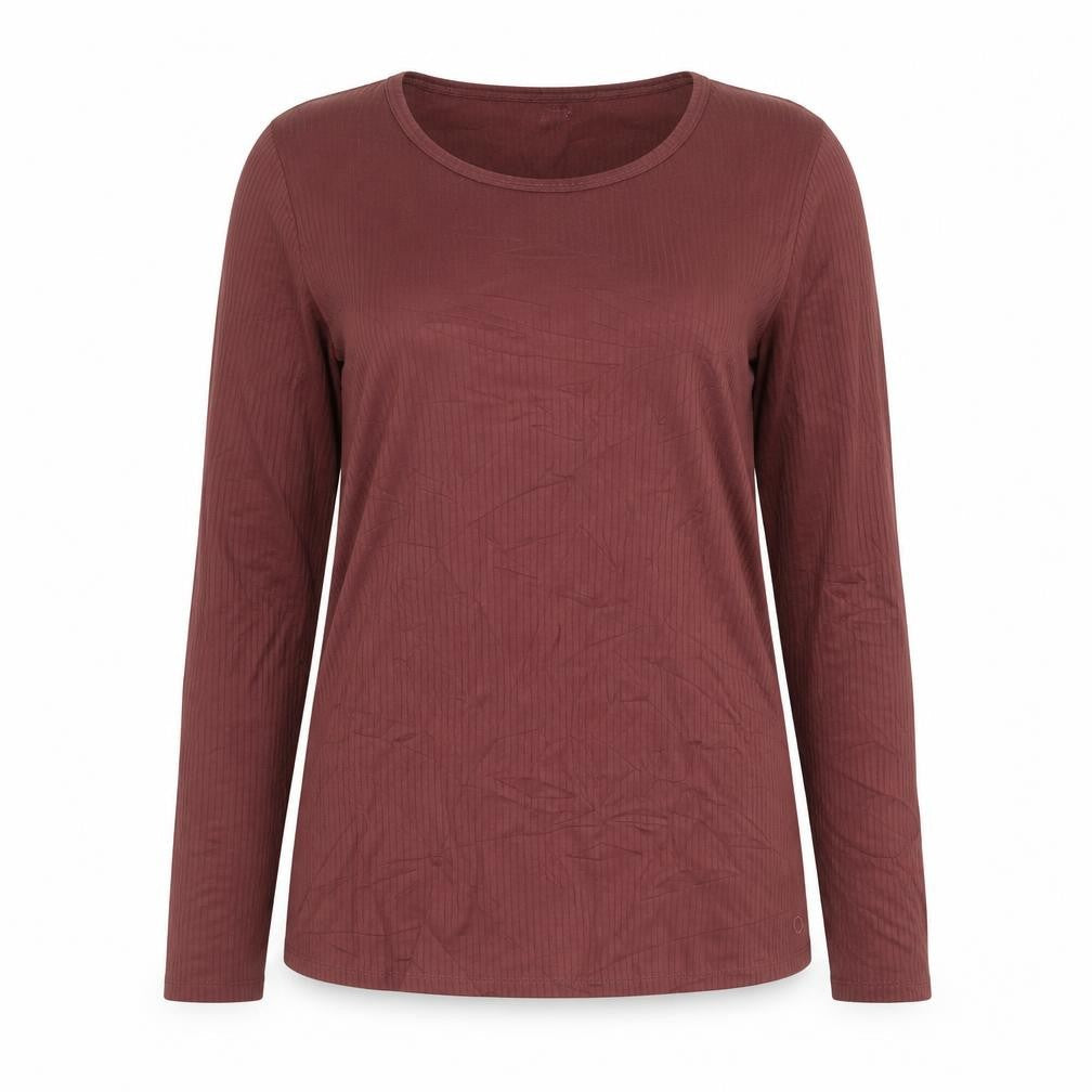 Goodmove Womens Brown Long Sleeve Round Neck Stretch T-Shirt Size 12