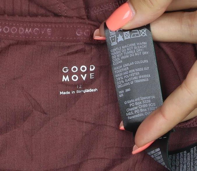 Goodmove Womens Brown Long Sleeve Round Neck Stretch T-Shirt Size 12