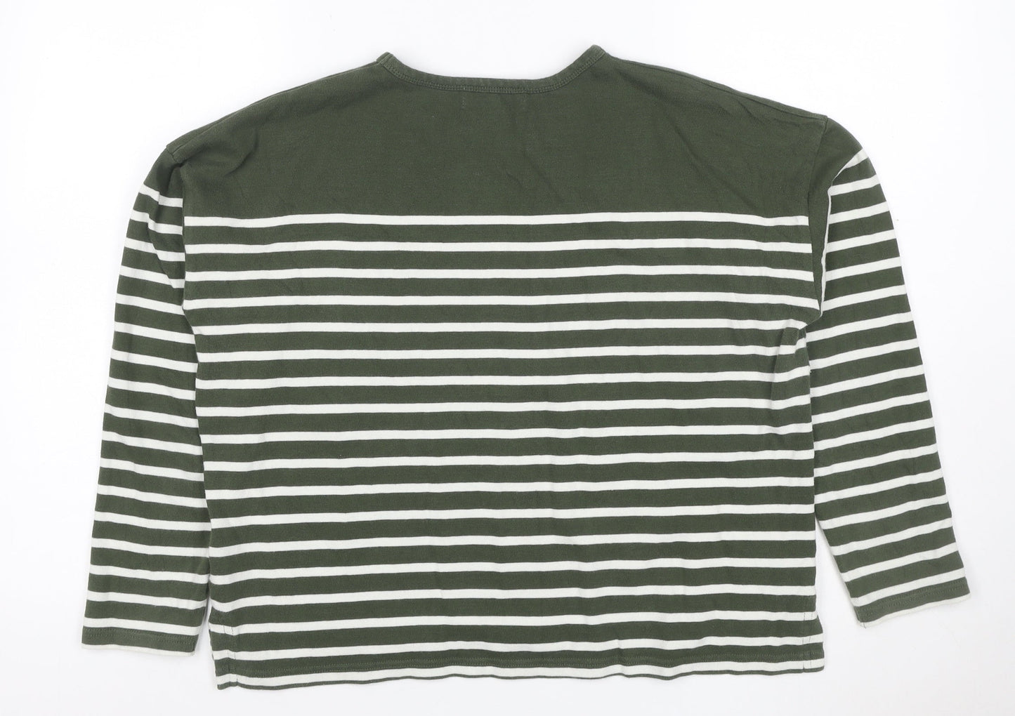 Maison Labiche Women’s Green Striped Cotton Embroidered Long Sleeve T-Shirt M
