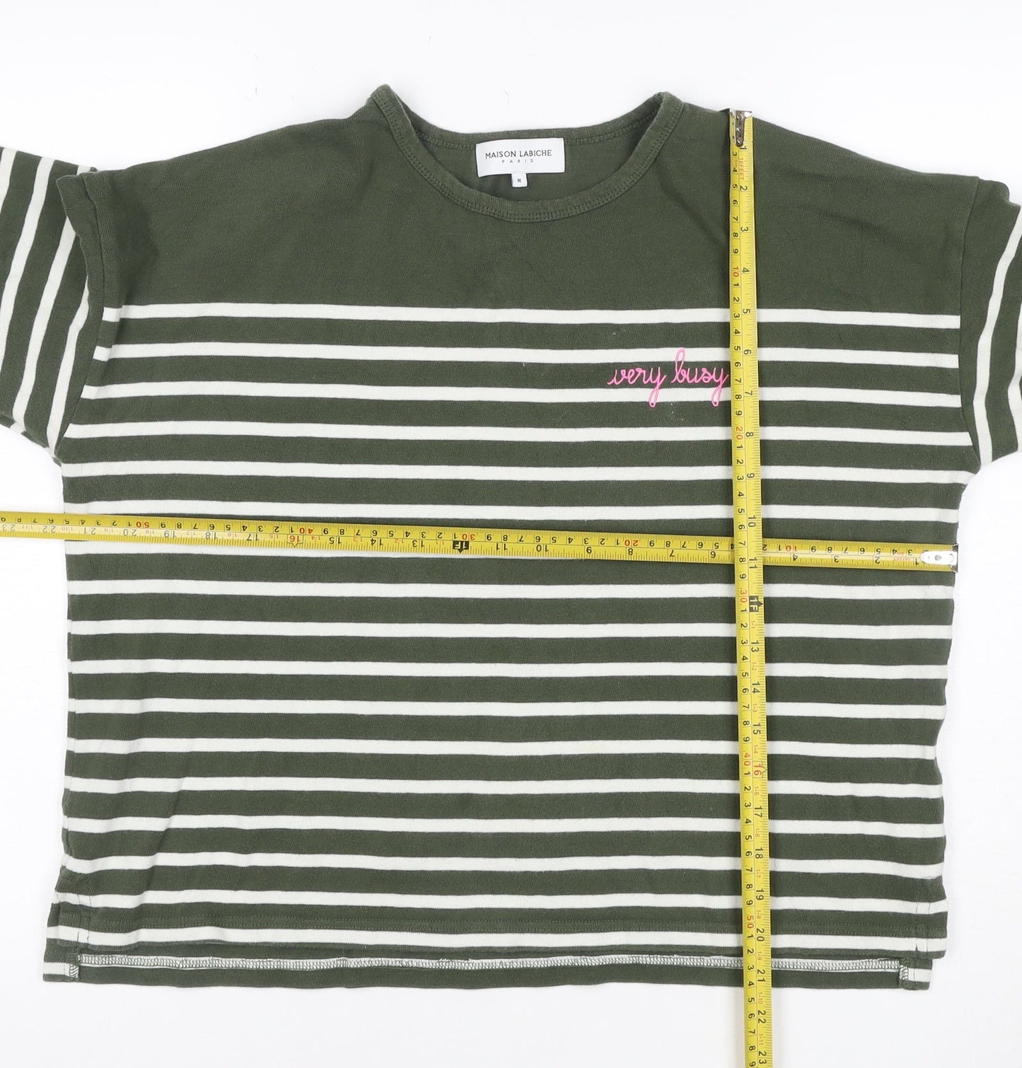 Maison Labiche Women’s Green Striped Cotton Embroidered Long Sleeve T-Shirt M