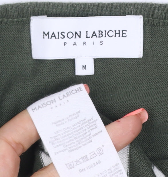 Maison Labiche Women’s Green Striped Cotton Embroidered Long Sleeve T-Shirt M