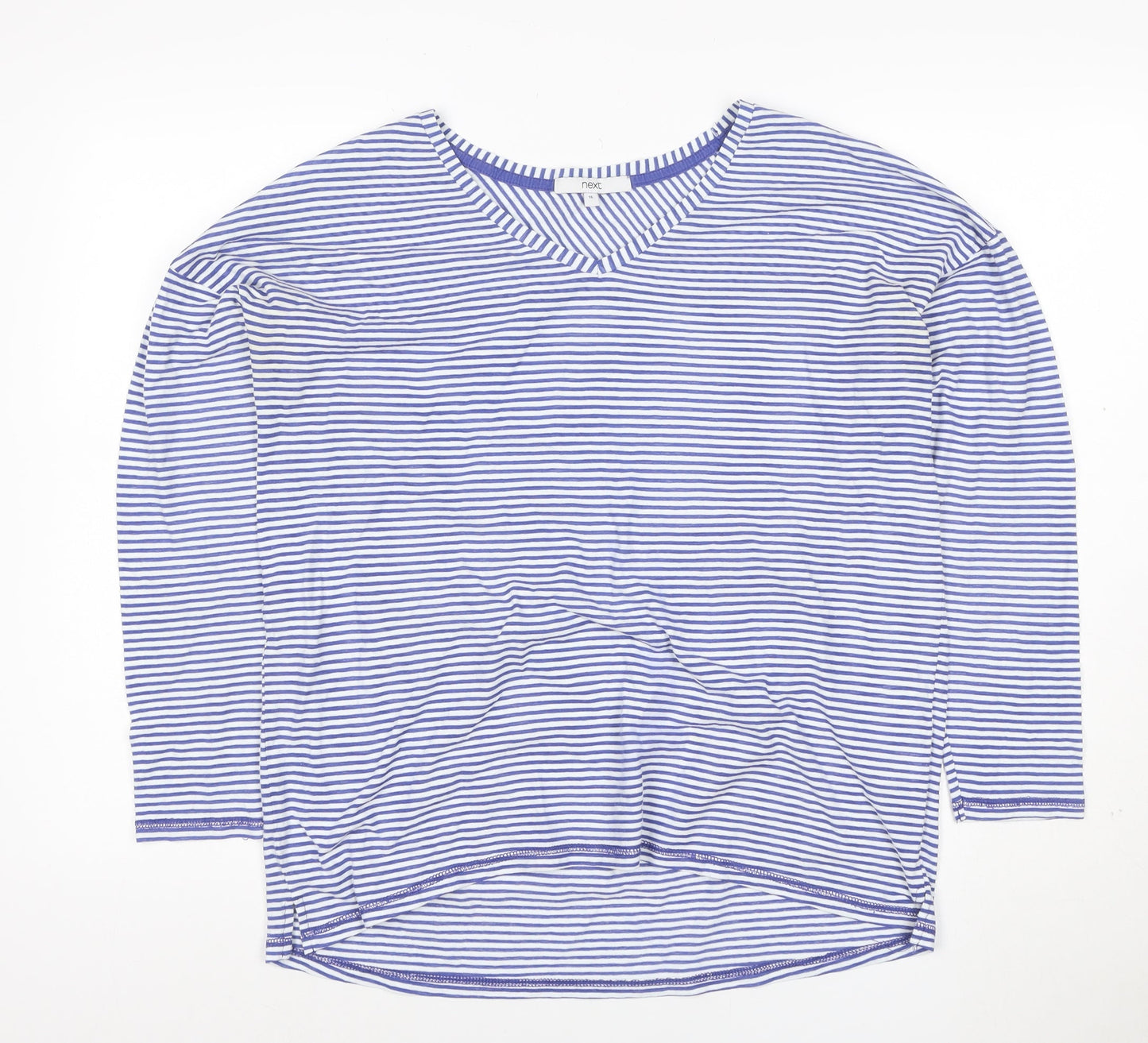 Next Women's Blue Striped Long Sleeve V-Neck Cotton T-Shirt Size 16