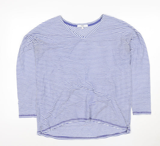 Next Women's Blue Striped Long Sleeve V-Neck Cotton T-Shirt Size 16