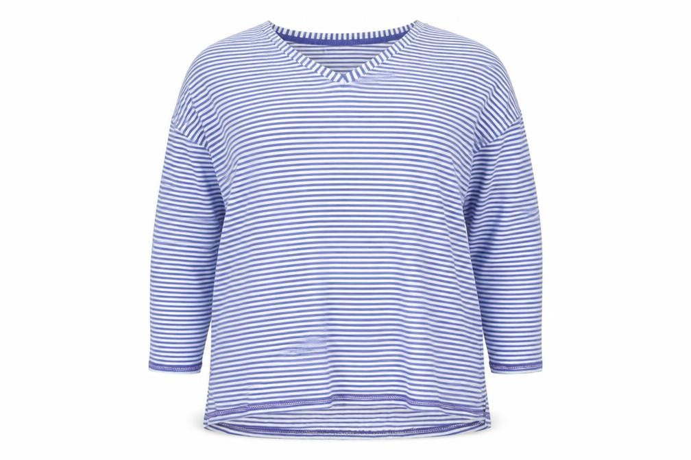 Next Women's Blue Striped Long Sleeve V-Neck Cotton T-Shirt Size 16