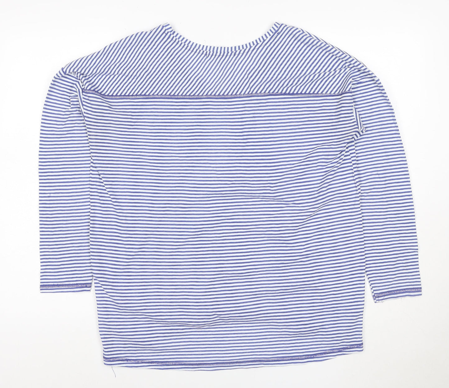Next Women's Blue Striped Long Sleeve V-Neck Cotton T-Shirt Size 16