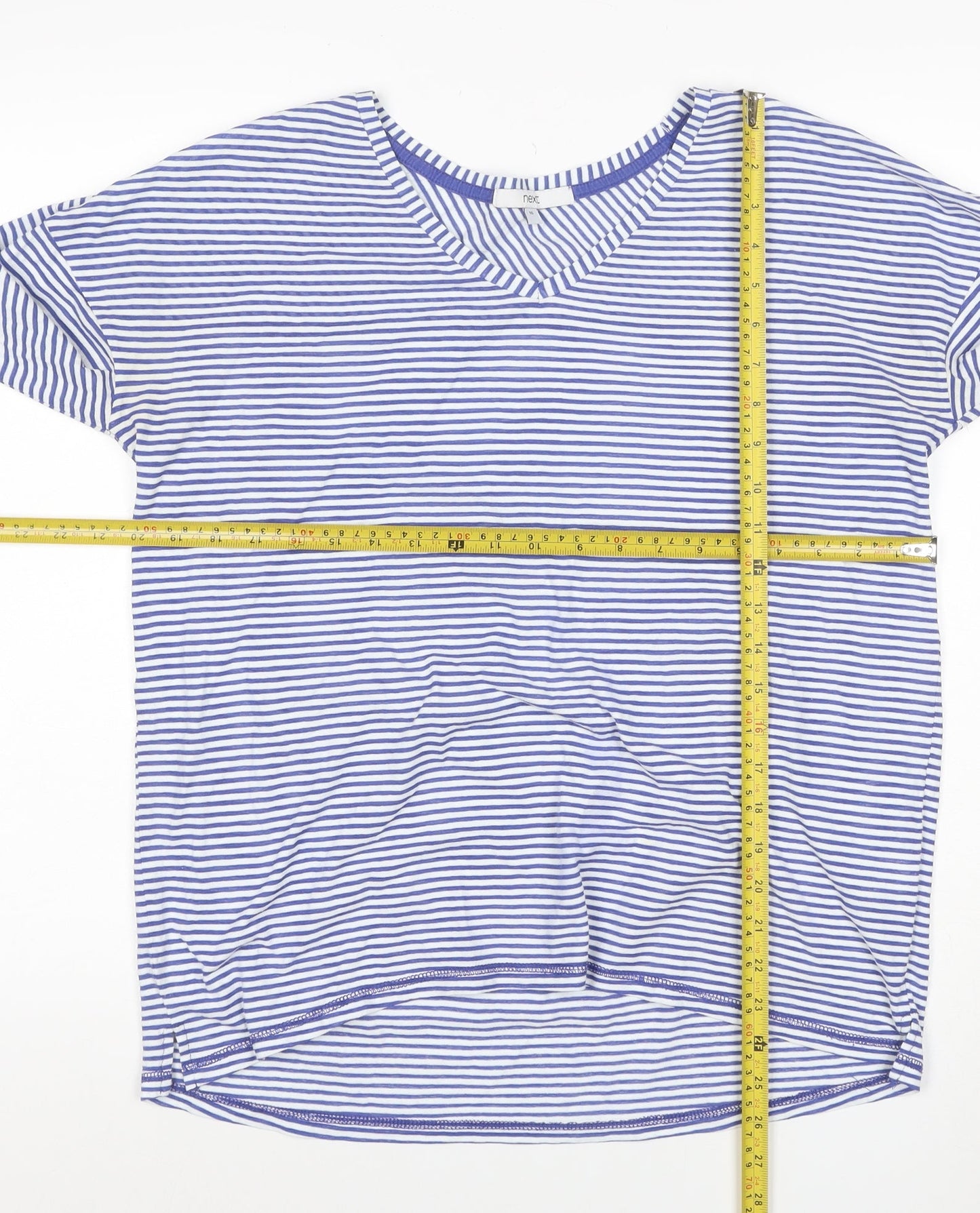Next Women's Blue Striped Long Sleeve V-Neck Cotton T-Shirt Size 16
