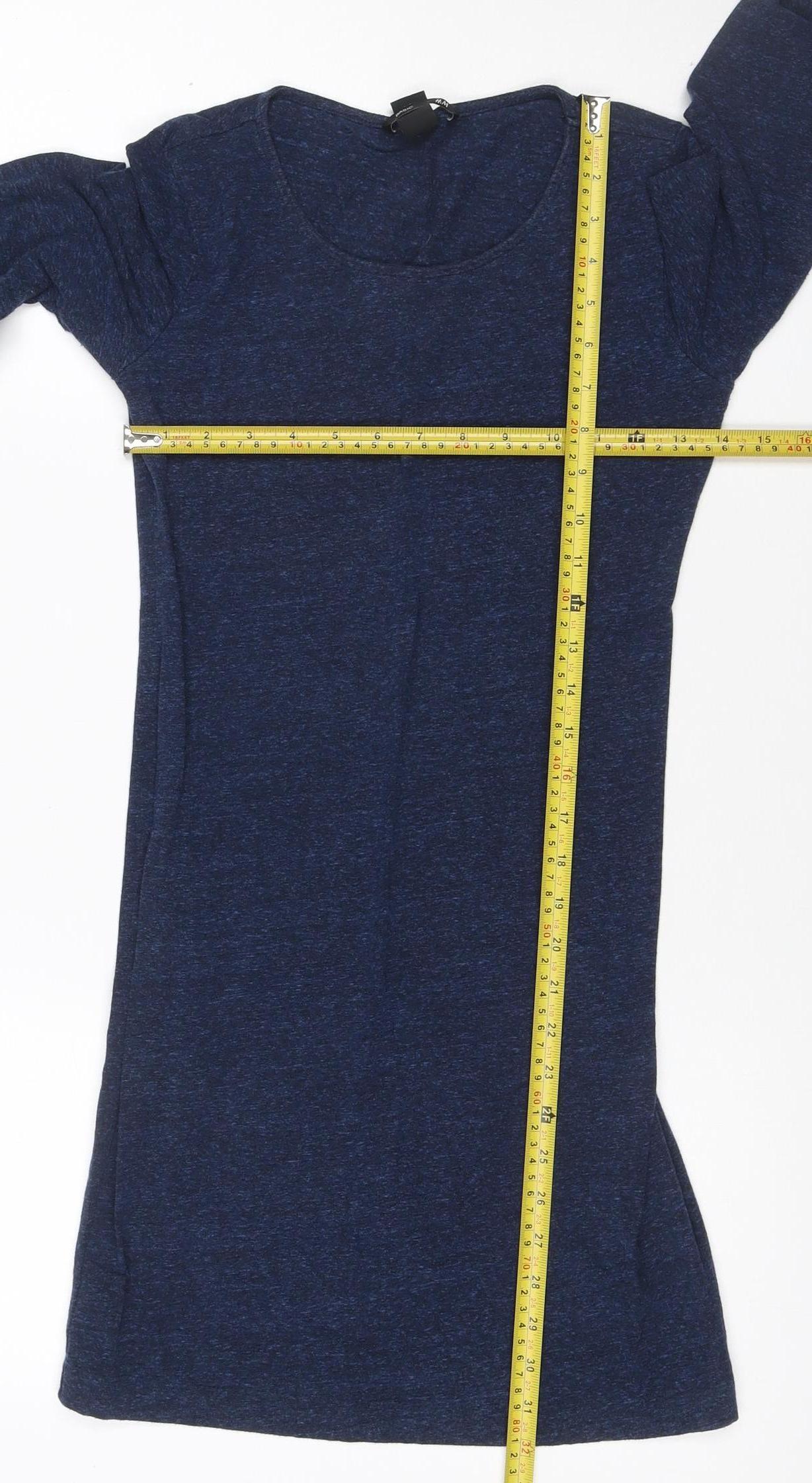 H&M Women Blue Long Sleeve Bodycon Jersey Short Dress Size S