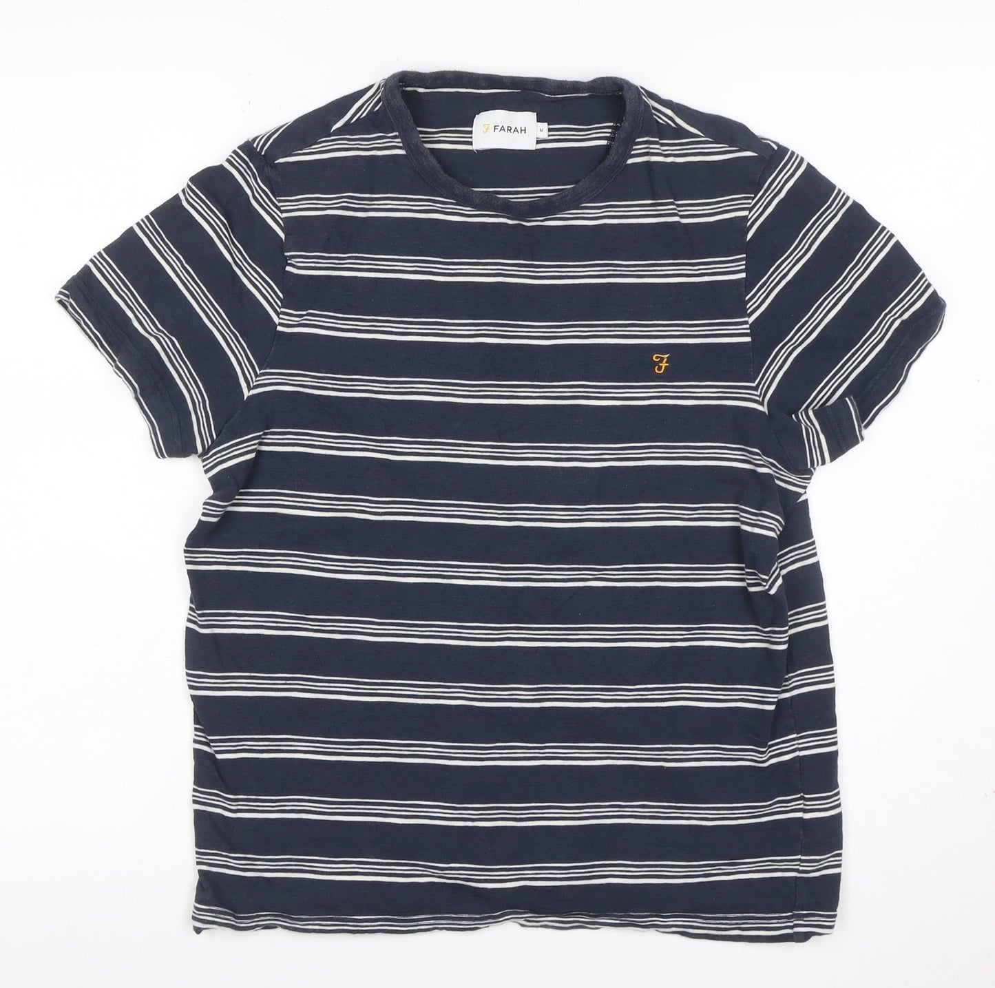 Farah Unisex Blue Striped Cotton Crew Neck T-Shirt M