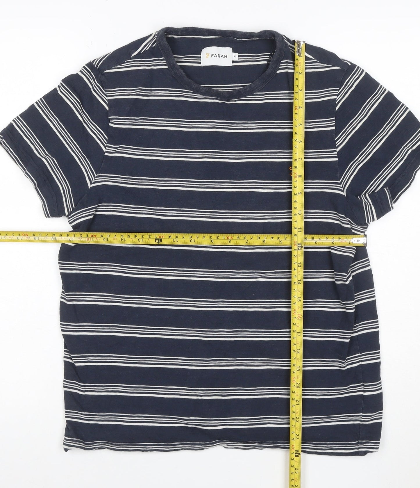 Farah Unisex Blue Striped Cotton Crew Neck T-Shirt M
