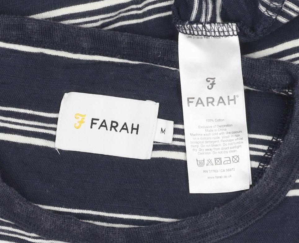 Farah Unisex Blue Striped Cotton Crew Neck T-Shirt M