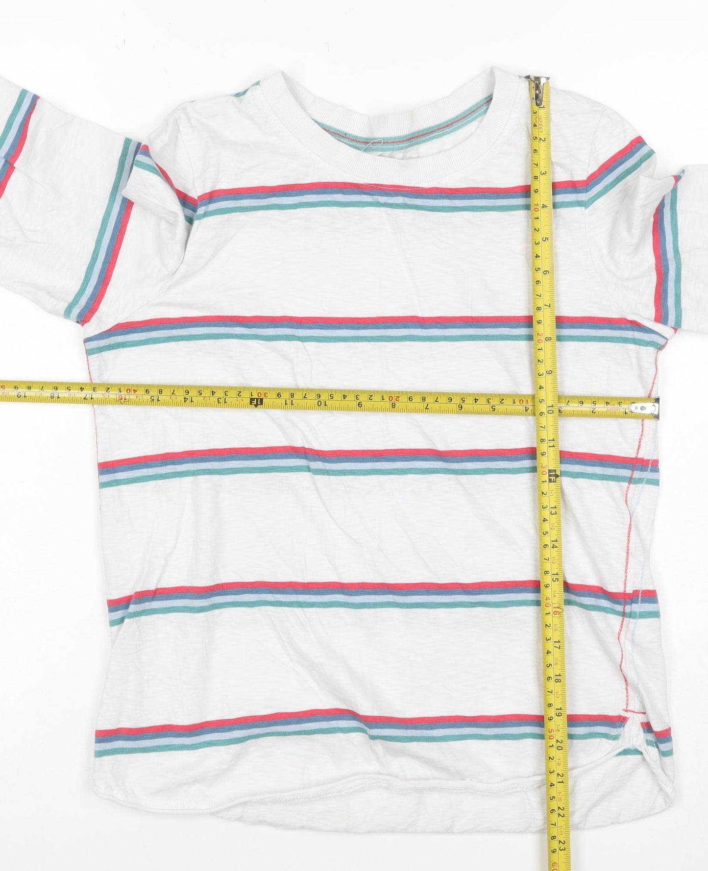 White Stuff Women’s White Striped Long Sleeve Cotton T-Shirt Size 10