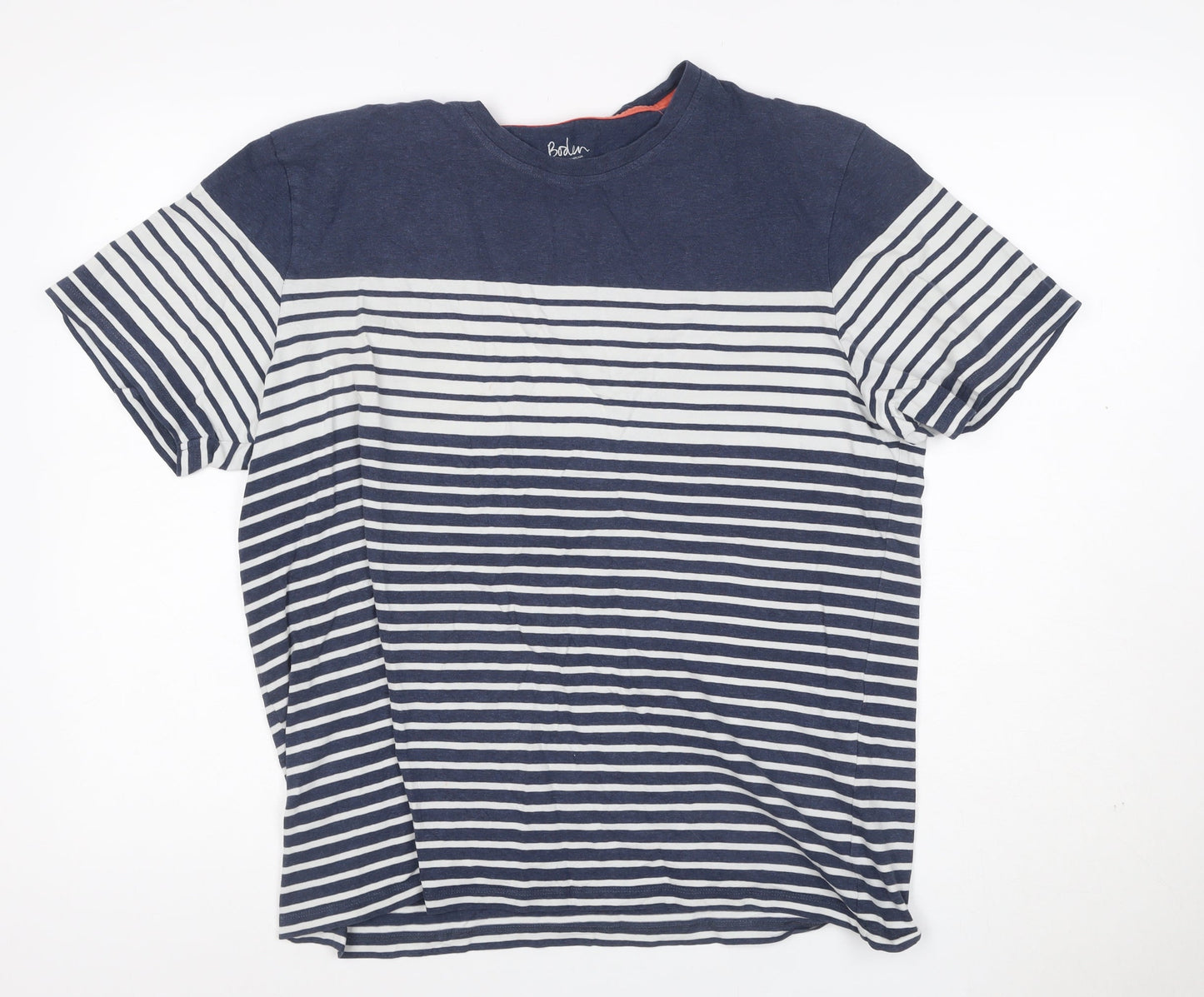 Boden Women Blue Striped Cotton Crew Neck T-Shirt L