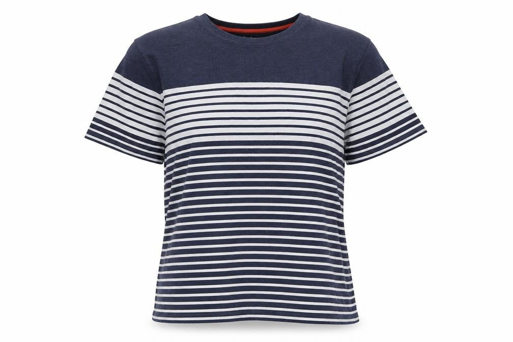Boden Women Blue Striped Cotton Crew Neck T-Shirt L