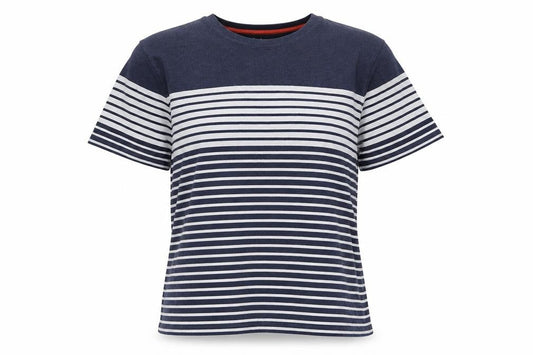Boden Women Blue Striped Cotton Crew Neck T-Shirt L