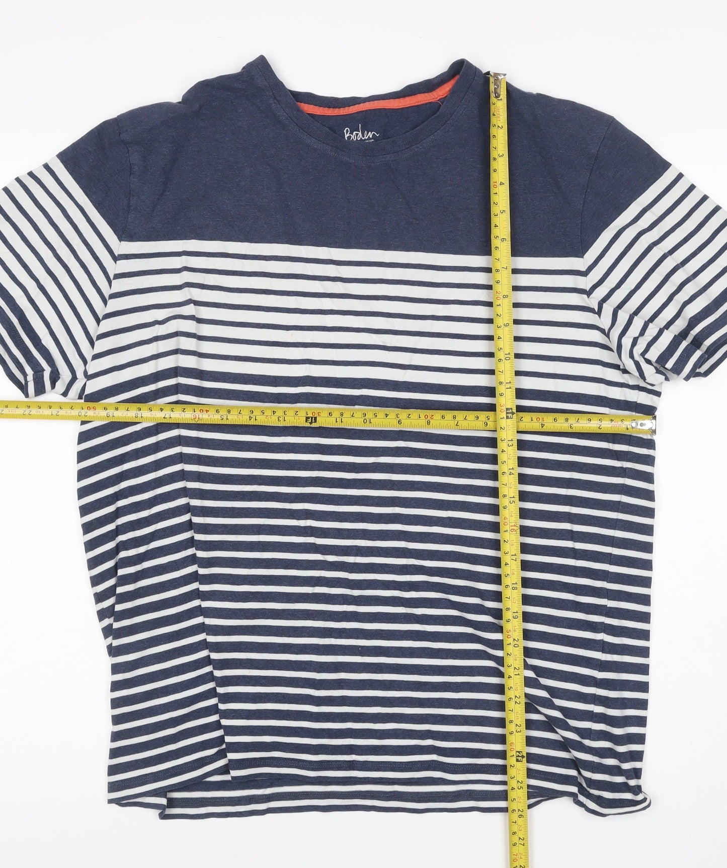 Boden Women Blue Striped Cotton Crew Neck T-Shirt L