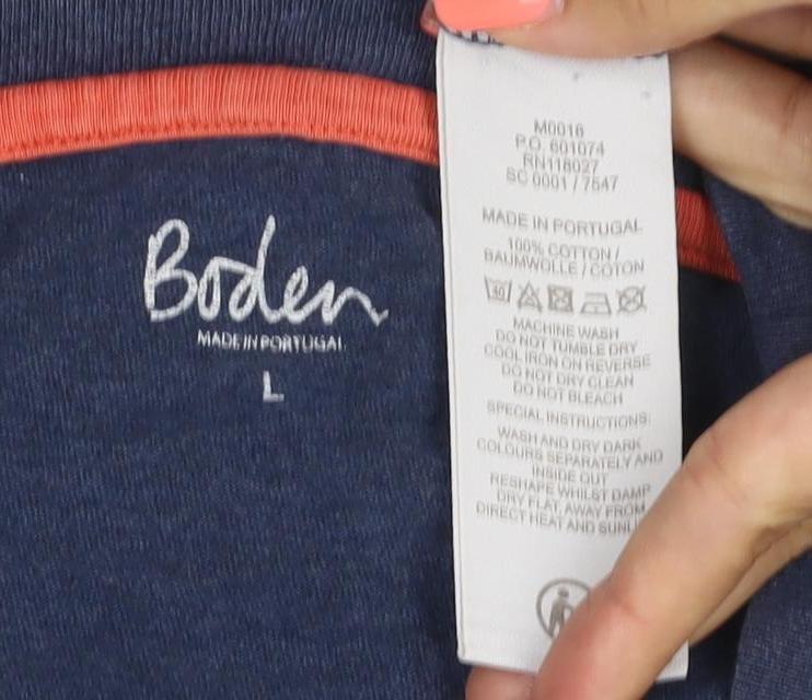 Boden Women Blue Striped Cotton Crew Neck T-Shirt L