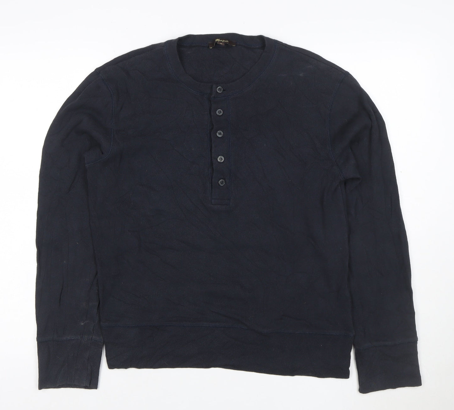 Massimo Dutti Women’s Blue Long Sleeve Henley Cotton Top Size S