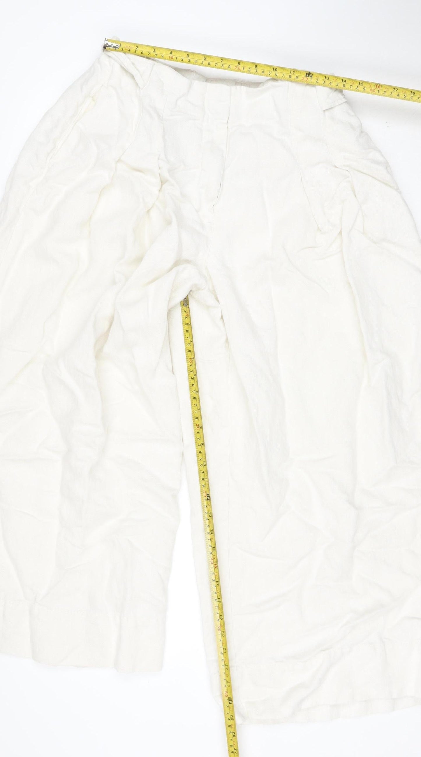 Marks and Spencer Autograph Women Ivory Wide-Leg Linen Trousers Size 16