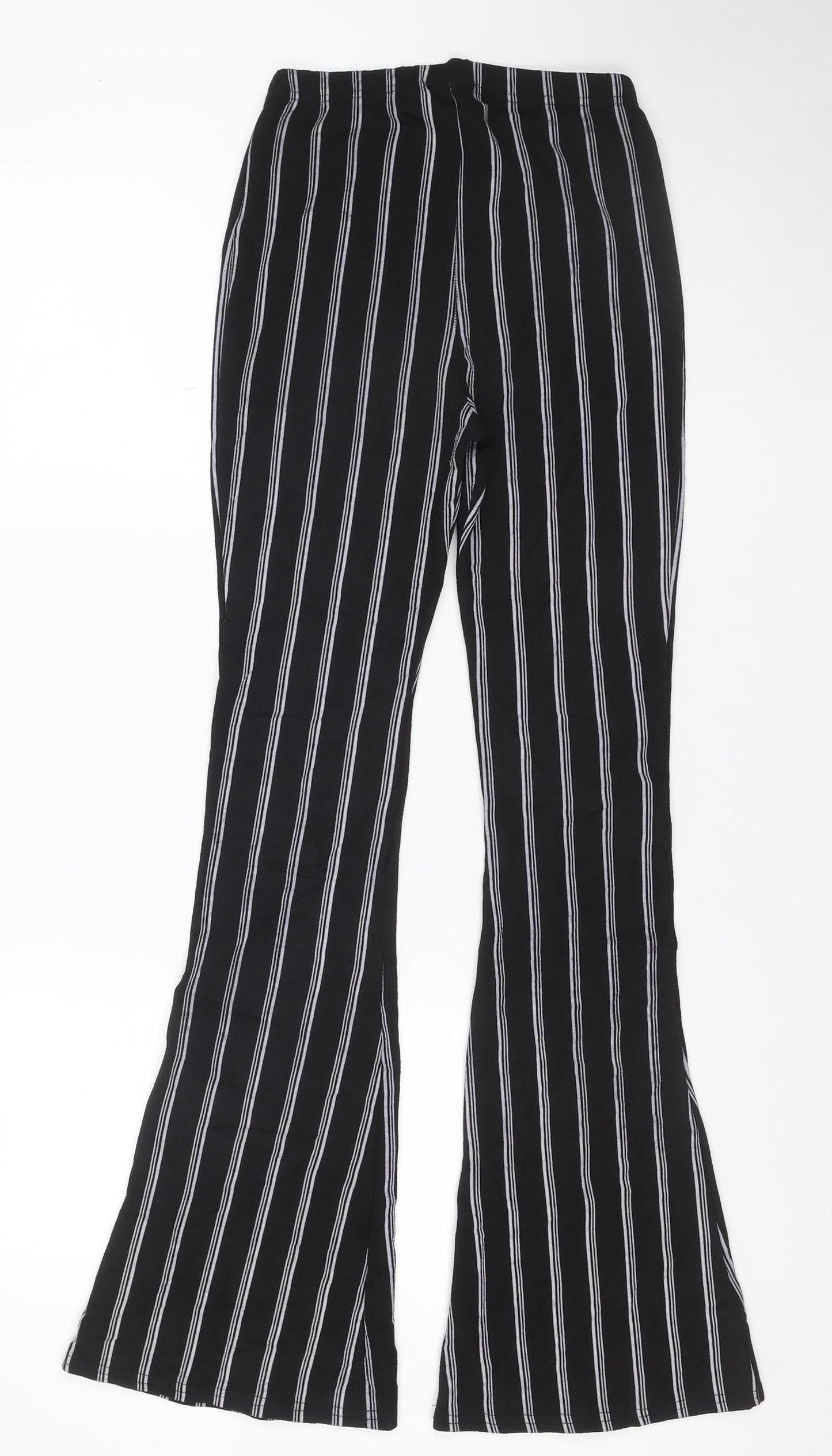 Boohoo Women's Black Striped Flared Slim Trousers Size 6