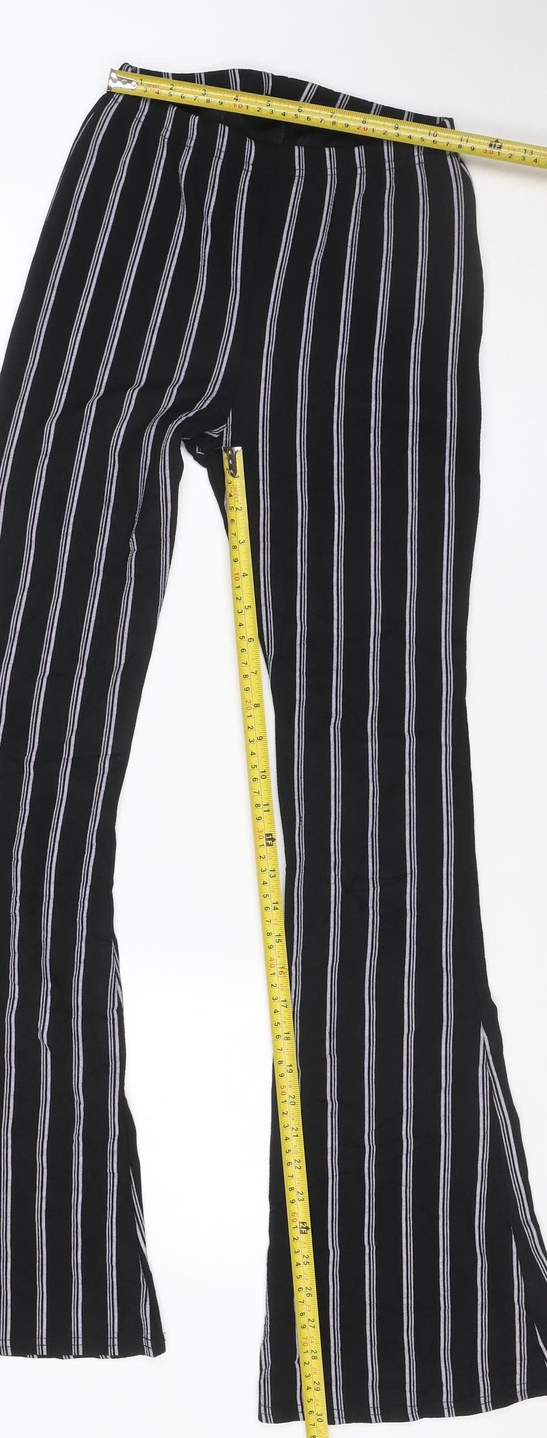 Boohoo Women's Black Striped Flared Slim Trousers Size 6