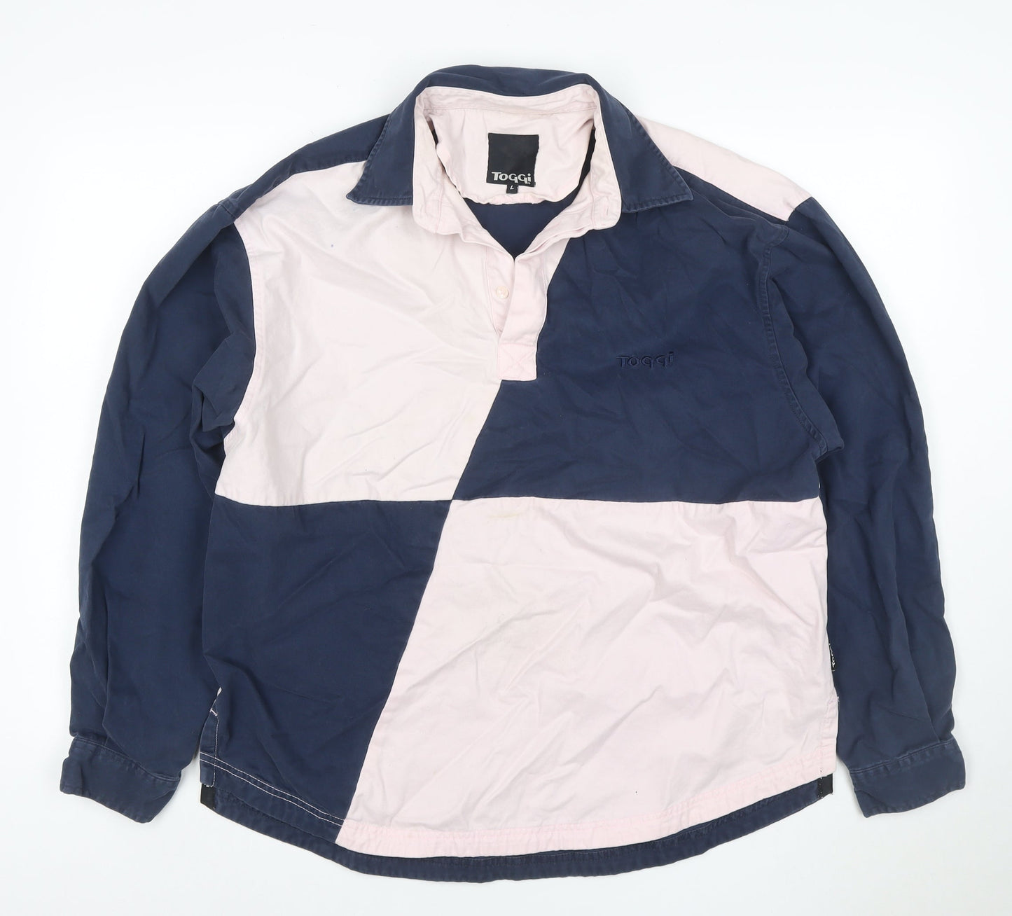 Toggi Womens Navy Pink Colourblock Cotton Henley Sweatshirt L