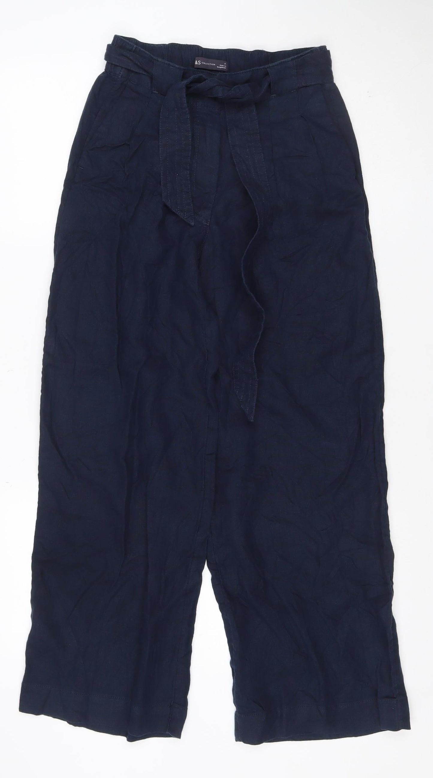 Marks and Spencer Women’s Blue Linen Blend Cropped Trousers Size 8