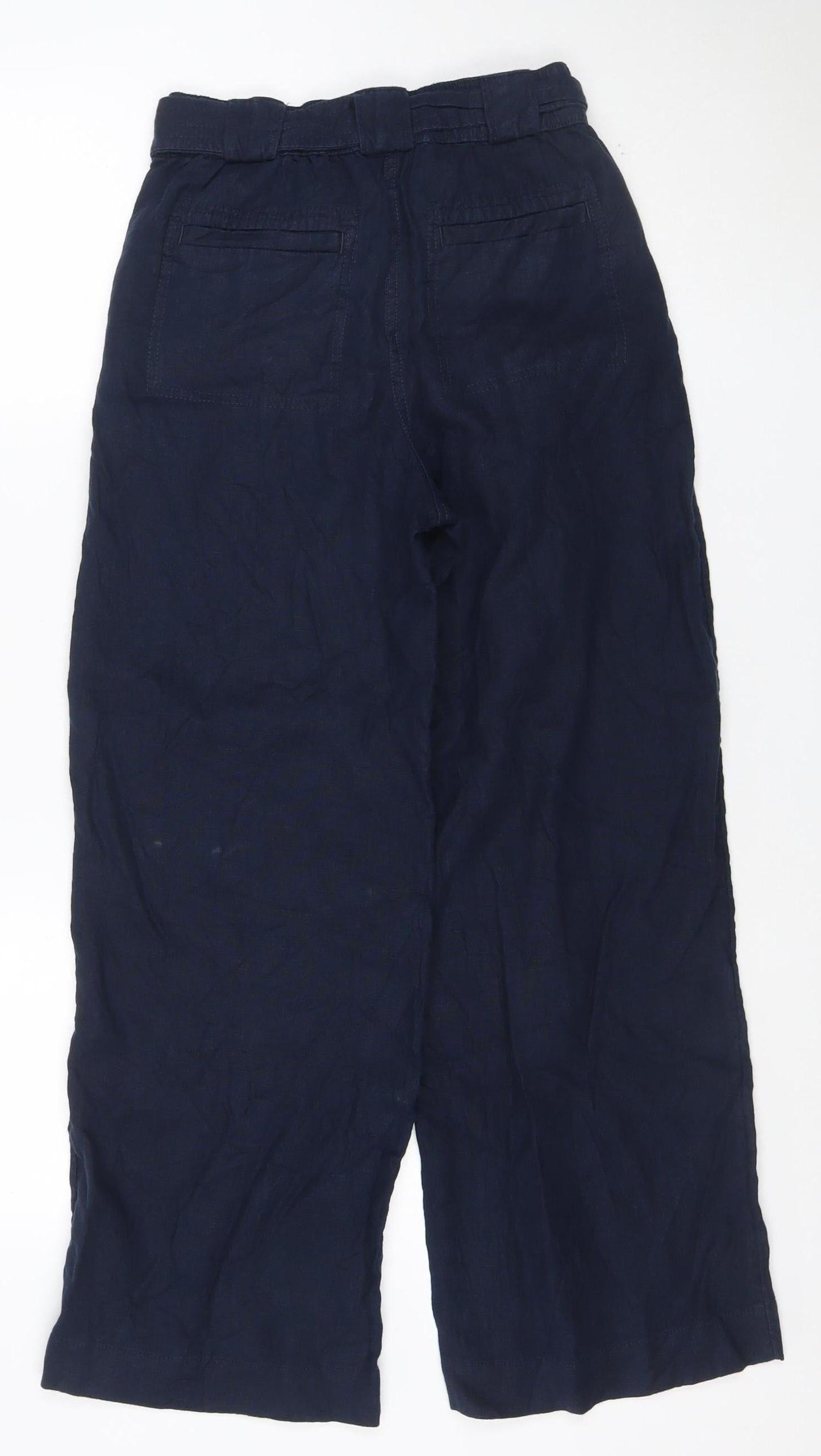 Marks and Spencer Women’s Blue Linen Blend Cropped Trousers Size 8