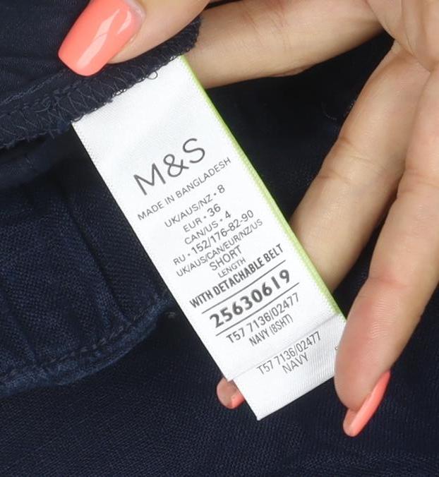 Marks and Spencer Women’s Blue Linen Blend Cropped Trousers Size 8