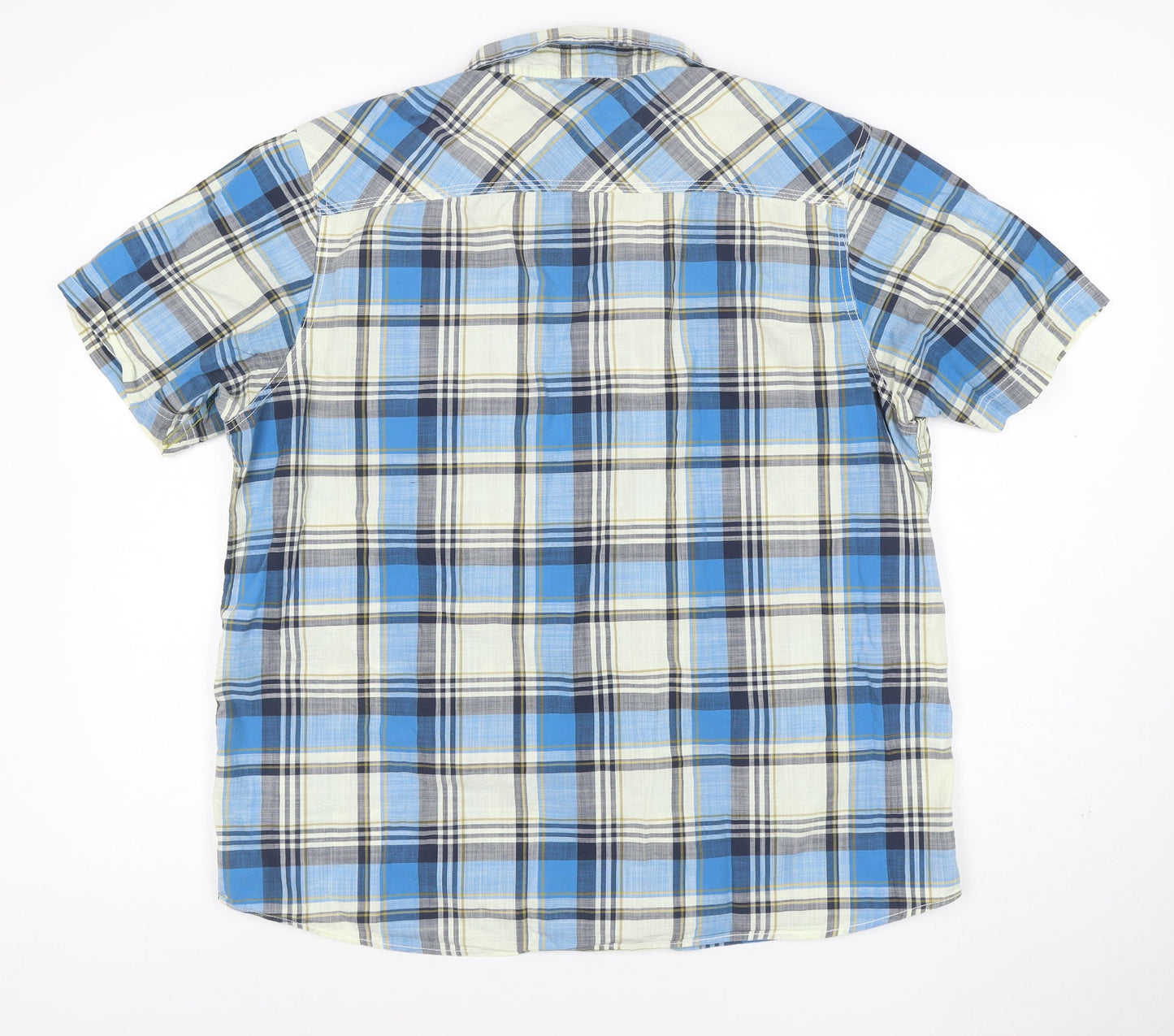 Weird Fish Mens Blue Plaid Cotton Short Sleeve Button-Up Shirt XL