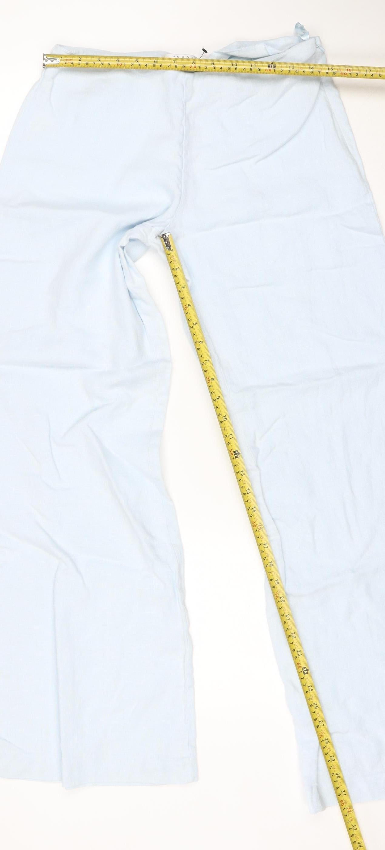 Nougat London Women's Light Blue Linen Wide-Leg Trousers Size 10