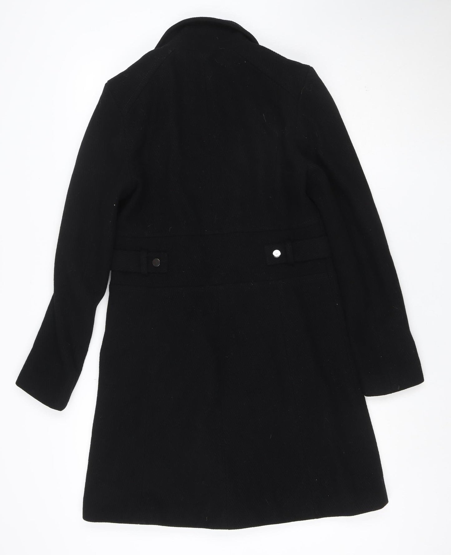 Next Womens Black Wool Blend Long Coat Size 10 Classic Zip Style