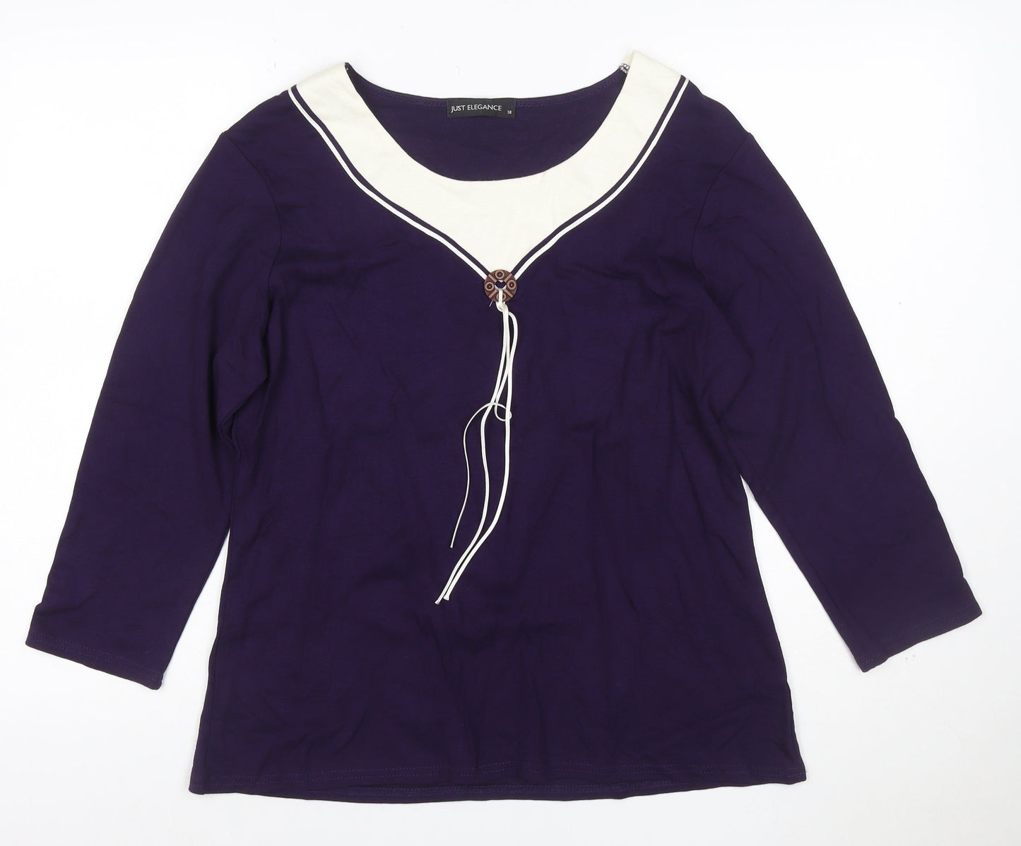 Just Elegance Women's Purple 3/4 Sleeve V-Neck Tunic Blouse Size 18