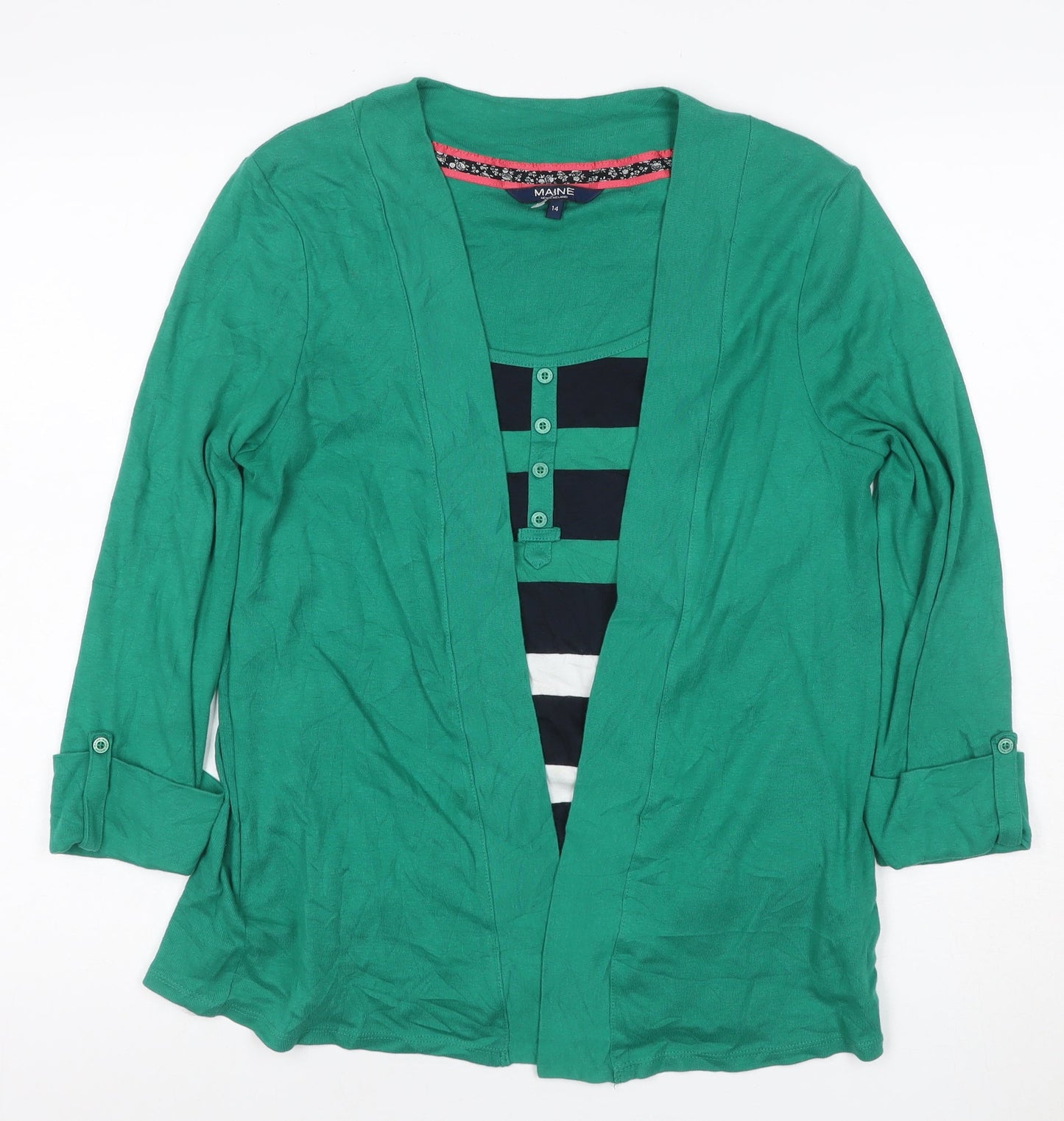Maine New England Women's Green Size 14 Striped Long Sleeve T-Shirt