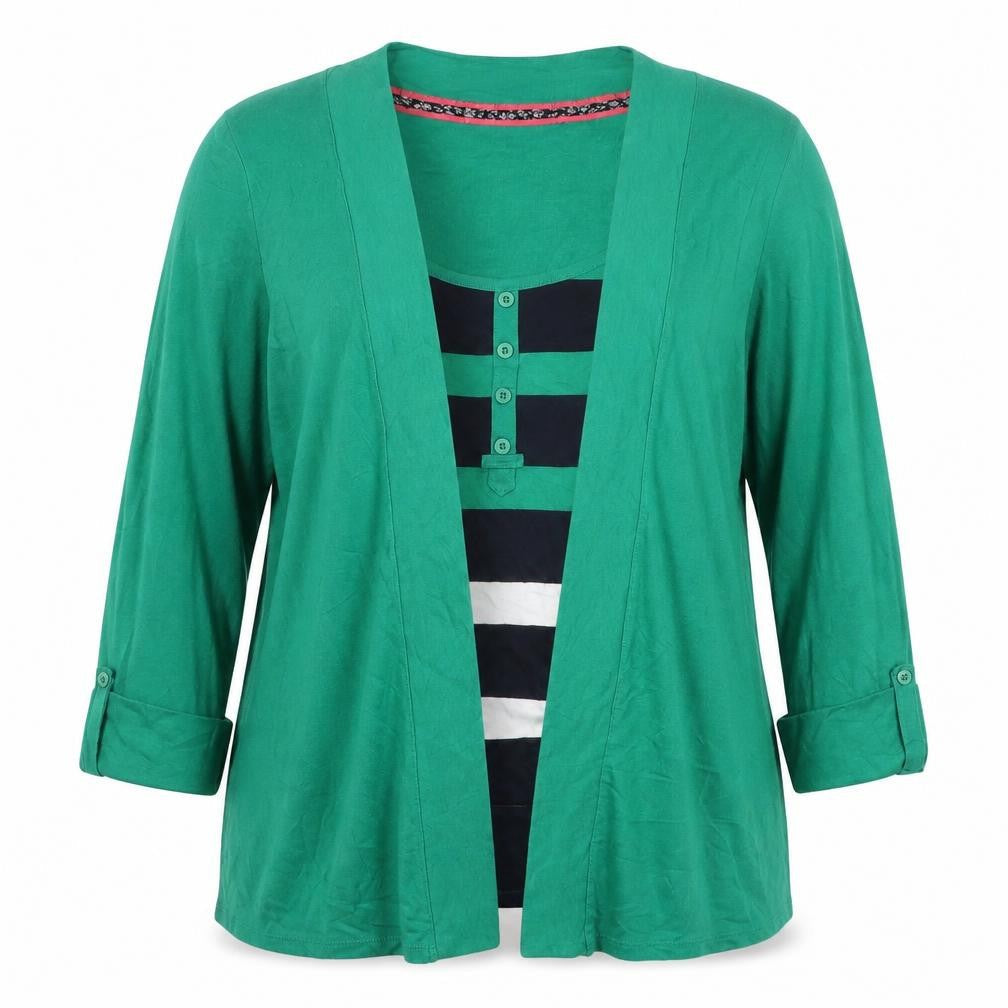 Maine New England Women's Green Size 14 Striped Long Sleeve T-Shirt