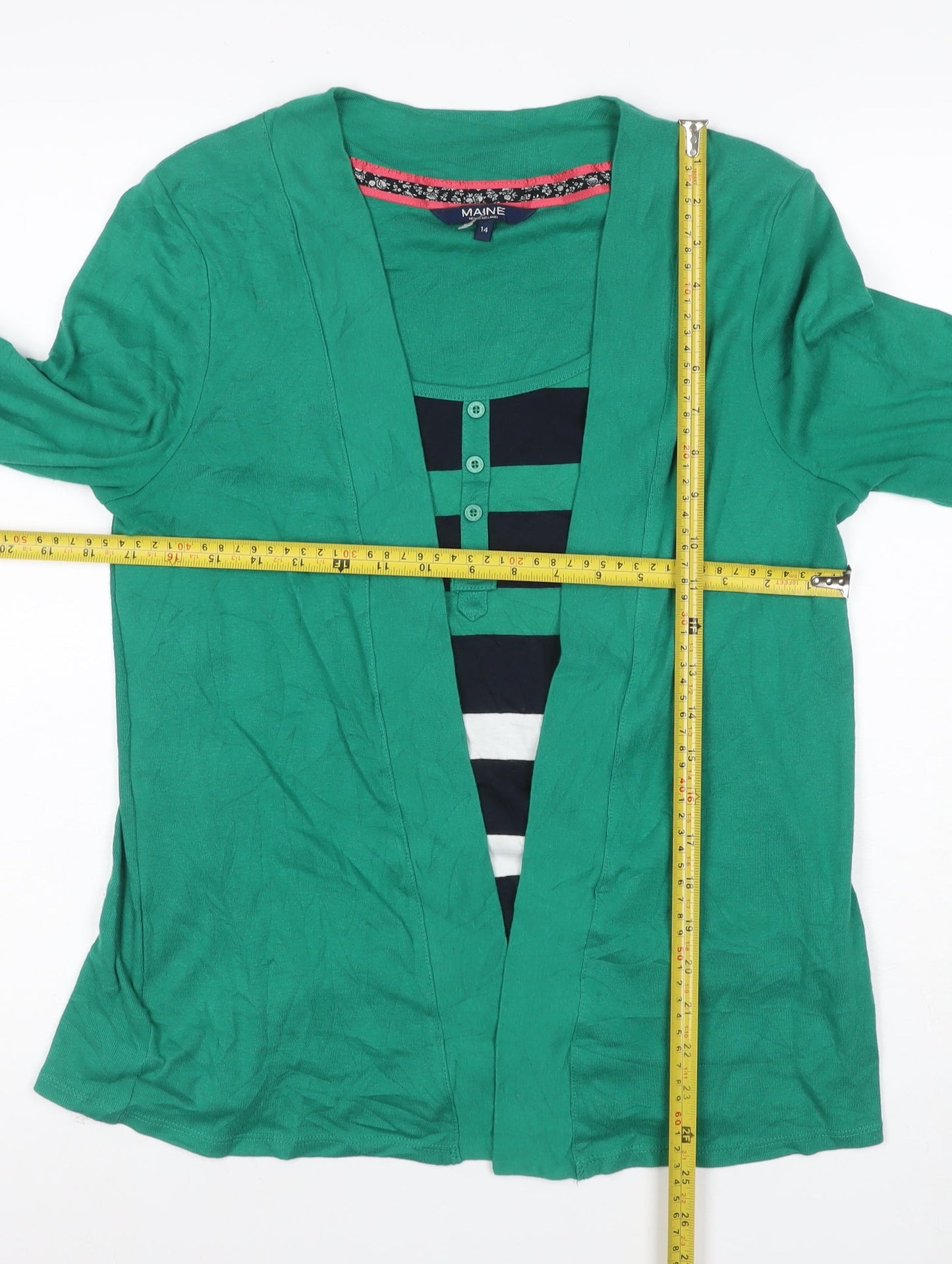 Maine New England Women's Green Size 14 Striped Long Sleeve T-Shirt