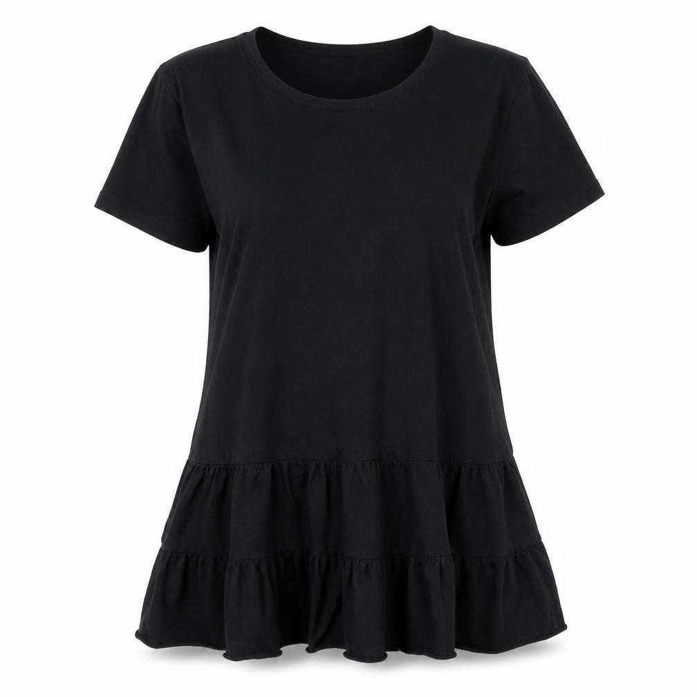 New Look Women Black Cotton Ruffle Hem Tunic T-Shirt UK 12
