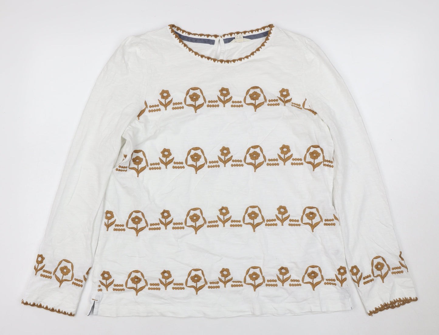 White Stuff Women's White Embroidered Long Sleeve Cotton Tunic UK 16