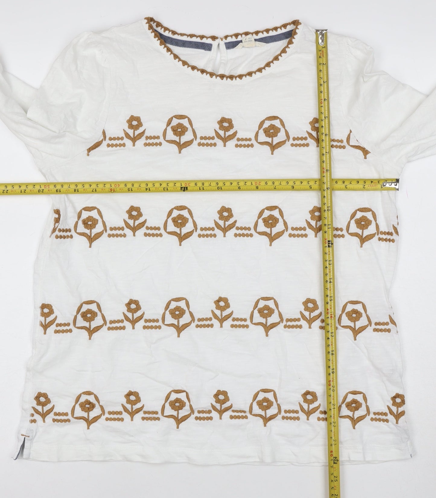 White Stuff Women's White Embroidered Long Sleeve Cotton Tunic UK 16