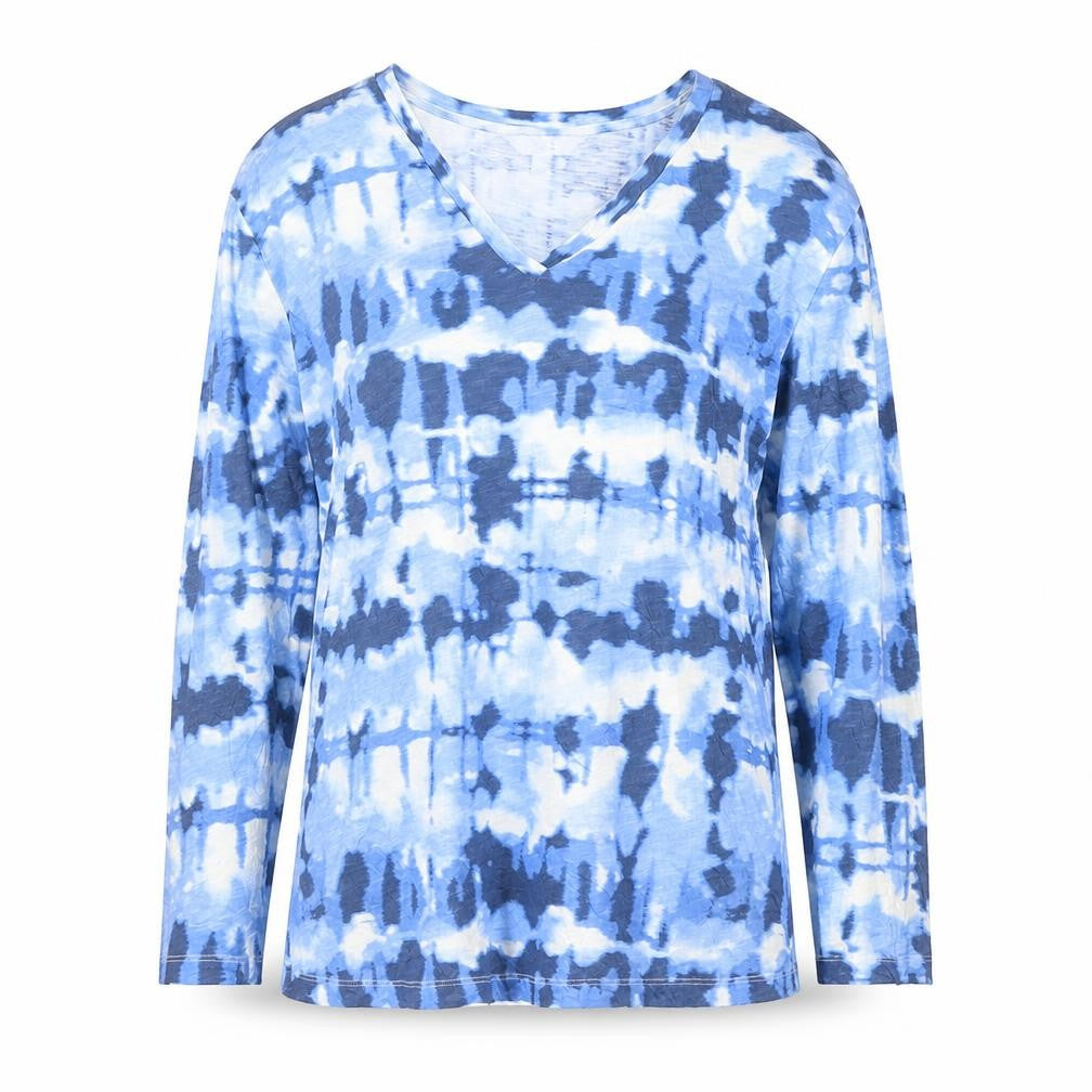 Marks & Spencer Men's Blue Tie-Dye Long Sleeve V-Neck T-Shirt Size L