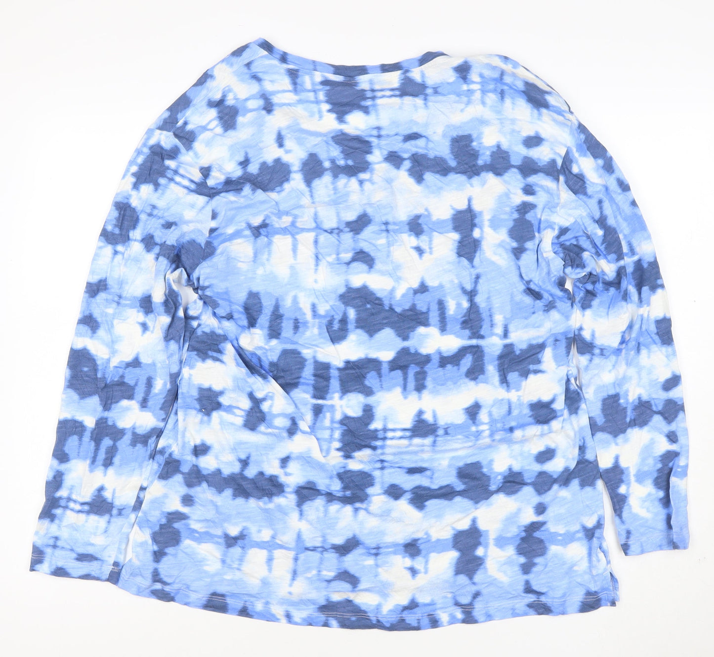 Marks and Spencer Men's Blue Tie-Dye Long Sleeve V-Neck T-Shirt Size L